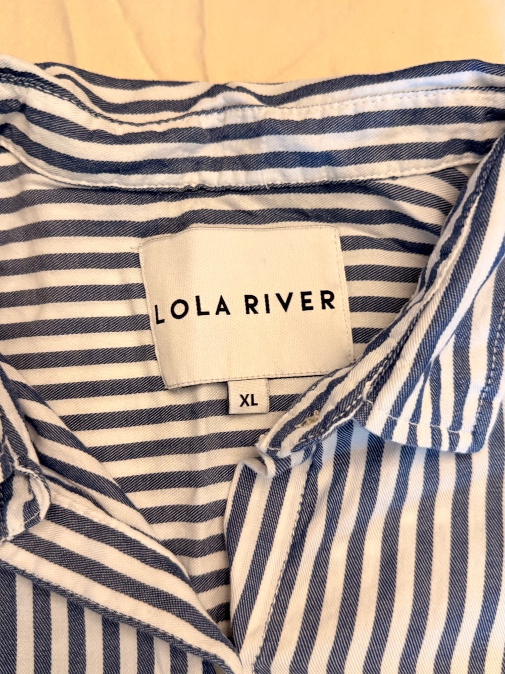 Lola River Womens Blue White Striped Tencel Short Sleeve Button down Shirt XL - Picture 3 of 8